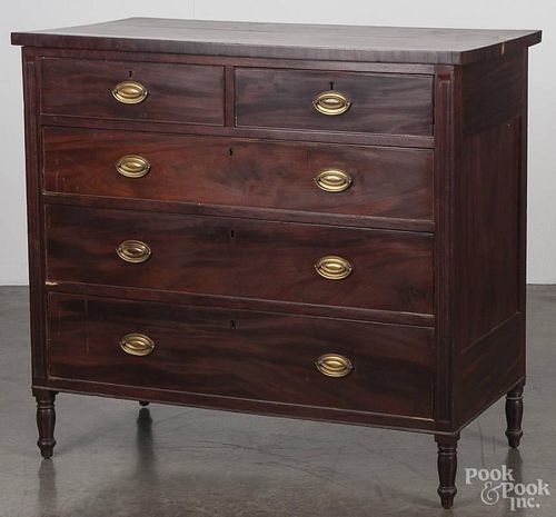 Sheraton mahogany chest of drawers, ca. 1815, 39 1/2'' h., 41 1/4'' w.
