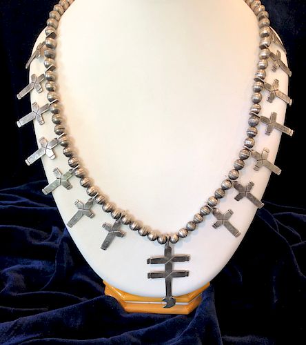 Vintage Pueblo Silver Cross Handwrought Sterling Silver Necklace
