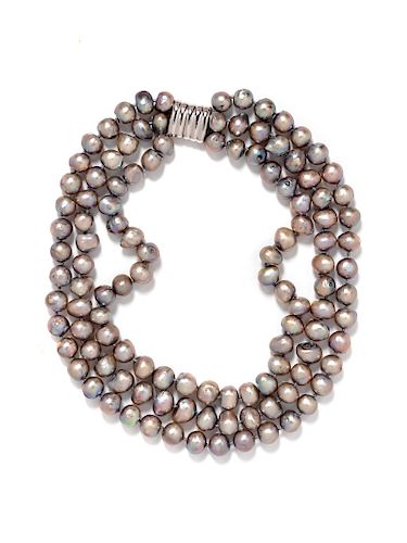 Three Strand Faux Pearl Necklace, 1980-90s