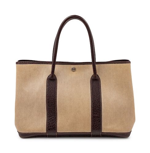 Hermès Beige Toile and Brown Garden Party MM Tote, 2002