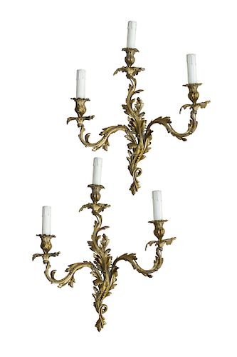 Pair of Antique French Louis XV Style Bronze Wall Sconces