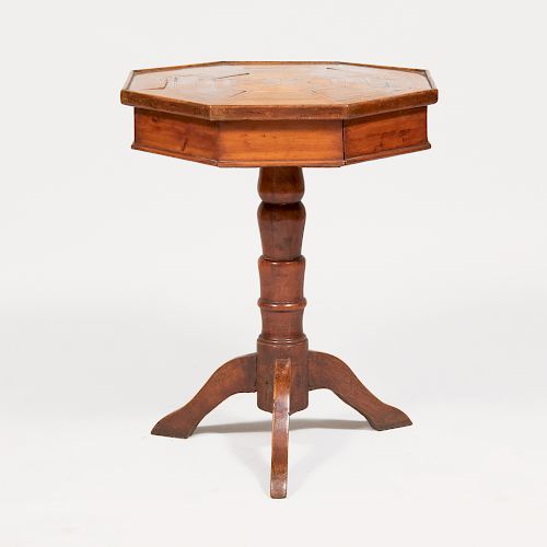 Continental Walnut and Fruitwood Parquetry Octagonal Shaped Side Table