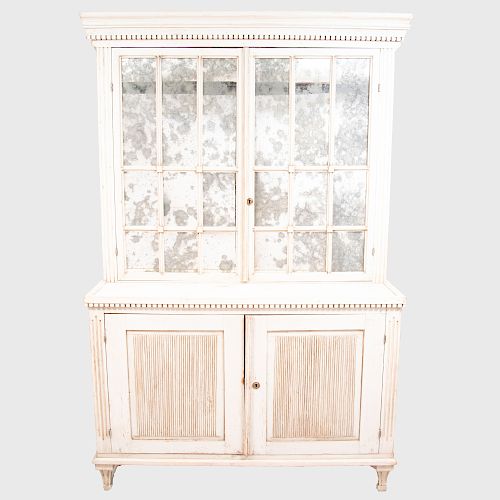 Swedish Neoclassical Style White Painted Cabinet with Glazed Panels