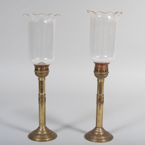Pair of Continental Brass Telescoping Glass Photophores