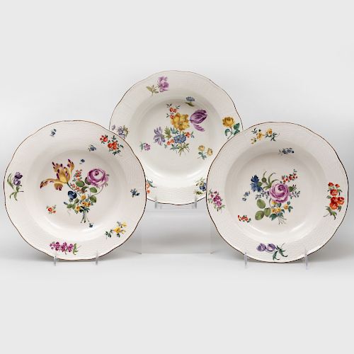 Three Meissen Porcelain Soup Plates