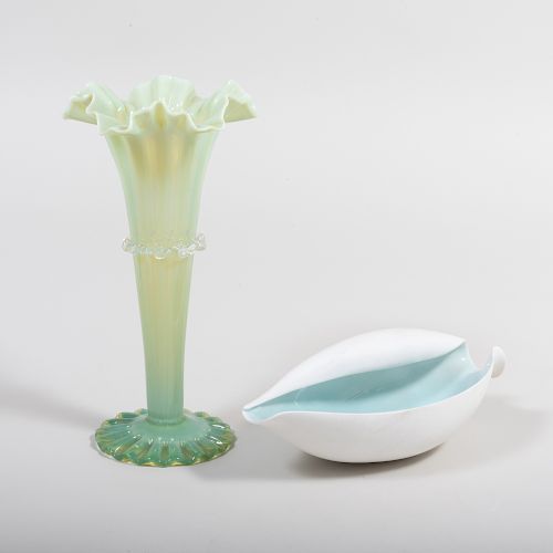 Vasaline Glass Vase and a Nymphenburg Porcelain Dish