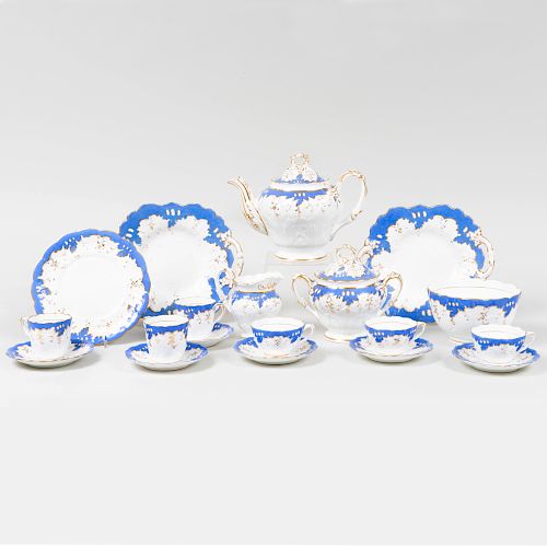 English Porcelain Blue Ground Part Tea Service 