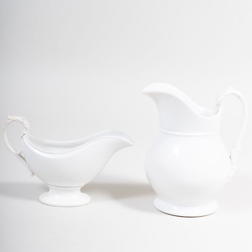 French Porcelain White Glazed Pitcher and Pearlware Sauce Boat