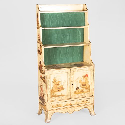 George III Cream Lacquer and Parcel-Gilt Dwarf Bookcase