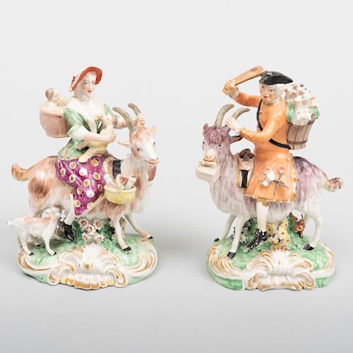 Pair of Derby Porcelain Figures of the Tailor and His Wife