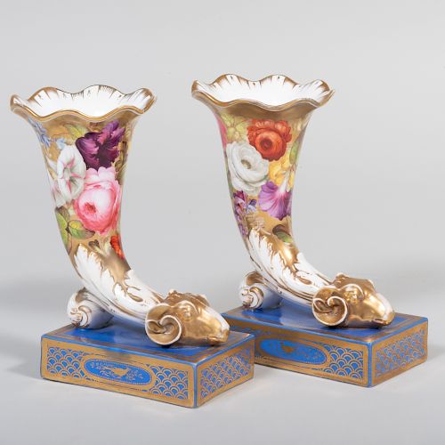 Pair of Paris Porcelain Ryhton Form Vases