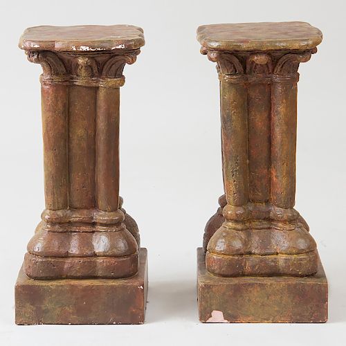 Pair of Hispano-Philippine Painted Composition Pedestals