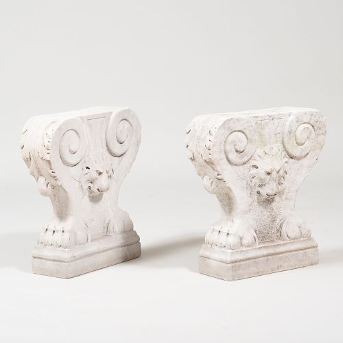 Pair of Carved Stone Bench Supports