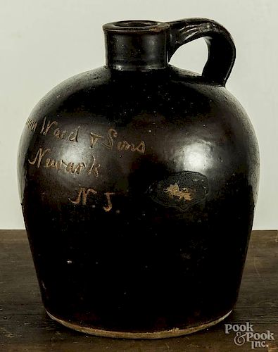 New Jersey stoneware jug, ca. 1900, inscribed Aaron Ward & Sons Newark N. J., 8 1/4'' h.