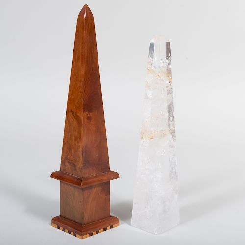 Rock Crystal Obelisk and a Walnut Obelisk