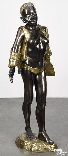 Gilt bronze figure of a Zulu girl, 51" h.