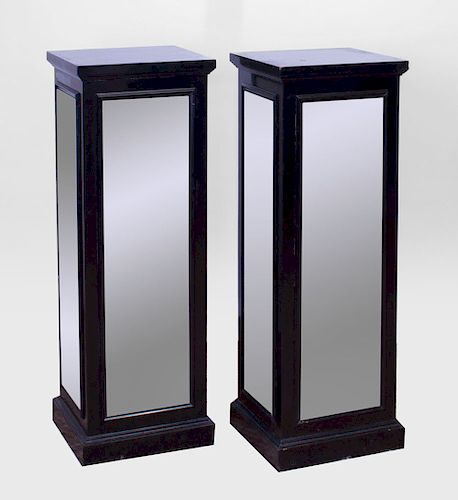 Pair of Mirrored and Ebonized Pedestals, Modern