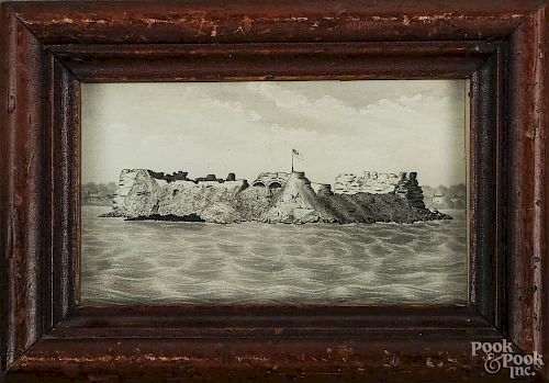 Miniature watercolor and pencil drawing of Fort Sumter, ca. 1900, 4'' x 6 1/2''.