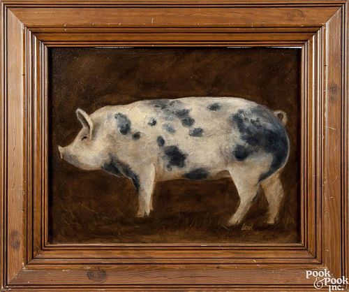Contemporary oil on board of a pig, signed Daniel, 14'' x 18''.