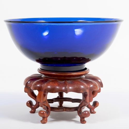 Chinese Cobalt Glass Bowl and Stand