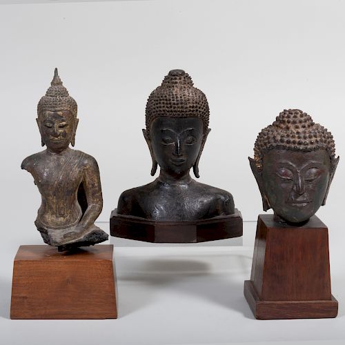 Three Bronze Thai Buddha Heads