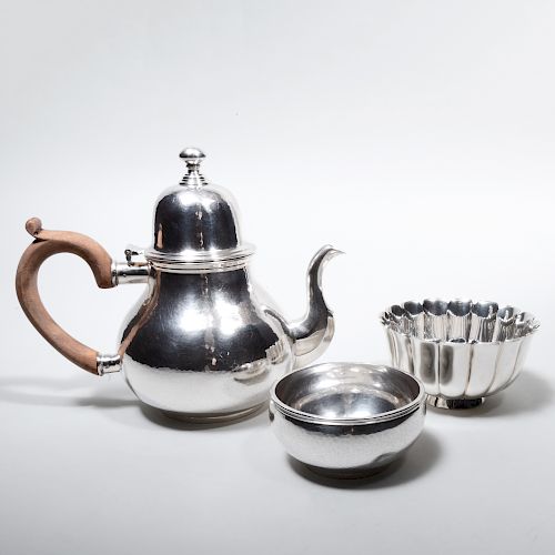 Bulgari English Silver Part Tea Service and an Bulgari Italian Lobed Bowl
