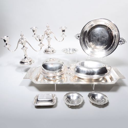 Pair of Silver Lobed Dishes and Silver Plate Table Articles