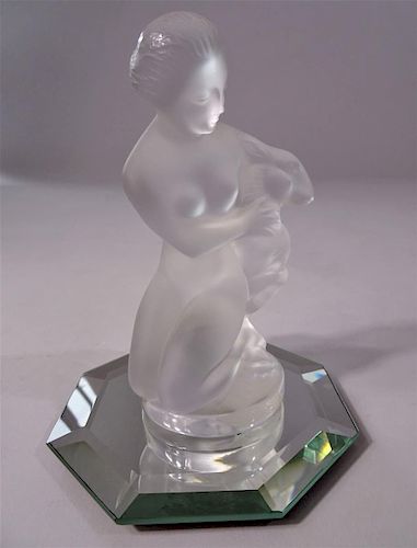 Lalique France Frosted Maiden Atop Mirror base