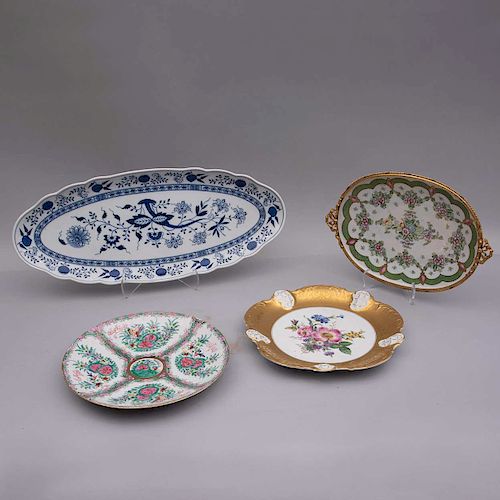Lote de platos decorativos. Alemania y China,SXX. Elaborados en porcelana Rosenthal, Meissen, Hutschenreuther y otro. Pz: 4