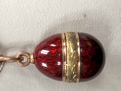 Faberge Russian Gold Guilloche Enamel Egg Pendant