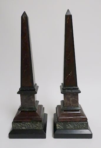 Pair of Marble & Faux Painted Obelisks