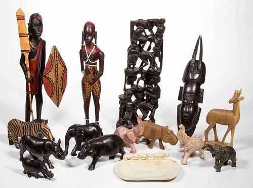 ASSORTED AFRICAN CARVED AND OTHER ARTICLES, LOT OF 15