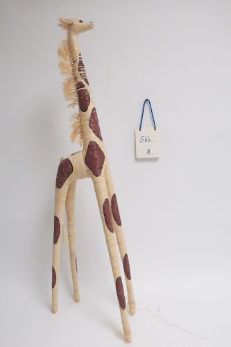 Straw Folk Art Giraffe with Ritz Carlton "Shh..."