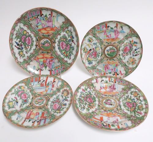 4 Chinese Rose Medallion Plates, Late 19th C