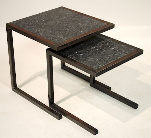 Set of Two Granite and Steel Nesting Tables
