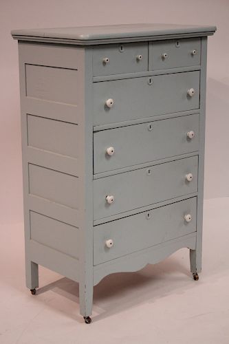 Pale Blue Painted American Pine Chest late 19th