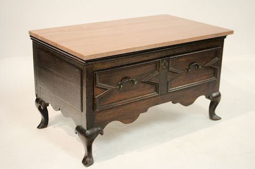 Jacobean-Style Two Drawer Low Chest with Marbletop