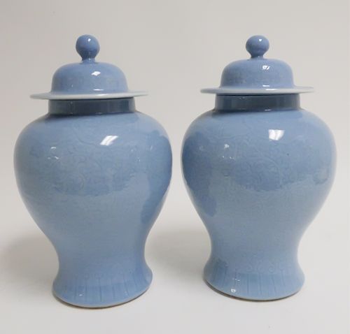 Pair of Chinese Porcelain Covered Temple Jars