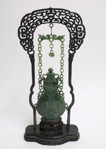 Chinese Spinach Jade Hanging Vase