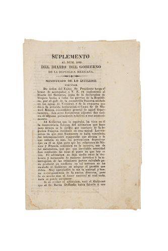Suplemento al Núm. 1089 del Diario del Gobierno de la República. México, 1838.
