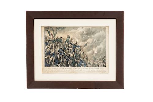 Currier, N. Battle of Cerro Gordo April 18th 1847. New York, 1847. Litografía coloreada, 21 x 32 cm. (imagen). Enmarcada.