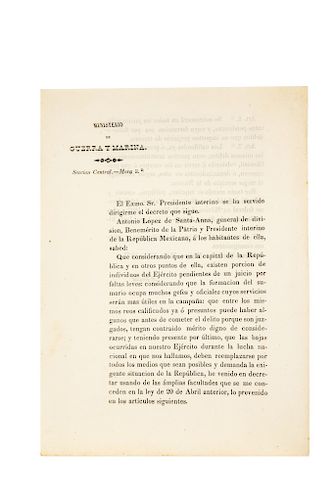 López de Santa Anna, Antonio - Alcorta, José Lino. Circular sobre la Liberación de Miembros del Ejército... México, mayo 22 de 1847.