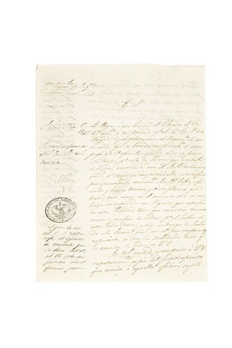 Mendoza, Nicolás. Carta Manuscrita sobre Presupuesto para el Pago de Oficiales. San Luis Potosí, marzo 17 de 1847. Firma.