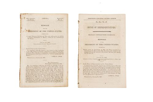 Polk, James K. Mensajes del Presidente de Estados Unidos por Contribuciones Militares en México.  Washington, 1848-49. Pzas: 2.