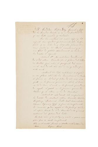 Díaz, Porfirio. Decreto sobre Cobro de Impuestos durante la Intervención Francesa. Acatlán, 13 de Febrero de 1867. Traslado.