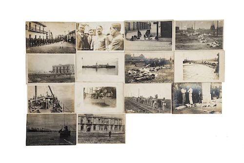 Invasión Norteamericana a Veracruz en 1914. Una fotografía, 8.5 x 13.5 cm. y 13 fotopostales. Total de piezas: 14.
