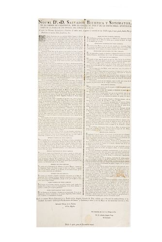 Biempica y Sotomayor, Salvador. Edicto: Reglamento Genereal para el uso y manejo de las Campanas. Puebla de los Ángeles, 1792