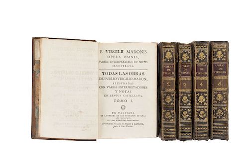 Publio Virgilio Marón. Opera Omnia. Valencia: 1795. Las Geórgicas / Los primeros 6 libros de la Eneyda / La Eneyda... Piezas: 5.