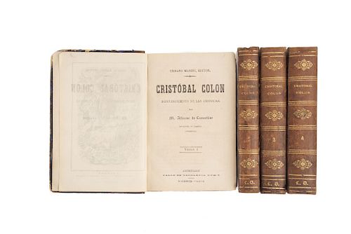 Lamartine, Alfonso de. Cristóbal Colón, Descubrimiento de las Américas Madrid: 1876. Tomos I - IV. 52 láminas. Piezas: 4.