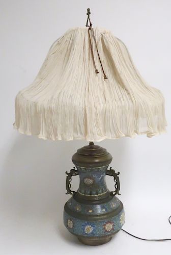 Cloisonne and Brass Urn Form Table Lamp